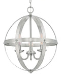 Industrial Vintage Three Light Pendant In Brushed Nickel For Entryways And Dining Rooms With 36 Inch Chain And 60 Inch Cord Uses Three Candelabra Base Bulbs 40 Watt Max.