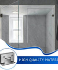 Heavy Duty Frameless Shower Door Hinges For Tempered Glass Doors Pro Grade Steel Pivot Pin close-up, showcasing a stainless steel hinge in modern bathroom.