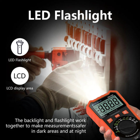 6000 Count Digital Multimeter With NCV LCD For AC And DC Voltage And Current, Resistance, Capacitance, Live Wire, Frequency, Temperature, Duty Cycle, Continuity And Diode Testing with LED flashlight