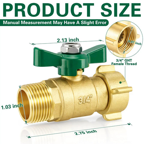 Full Flow Garden Hose Shut Off Valve Heavy Duty 3/4 Inch Brass Ball Valve With 360 Degree Swivel Joint for water control
