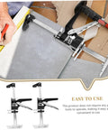 Two Piece Hand Lifting Jack Kit For Furniture Placement And Tile Leveling Features Clearly Marked Dials For Dead On Alignment Compact Manual Hoist in use for precise tile placement.