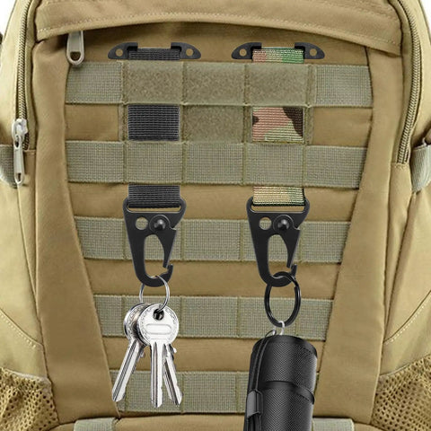 Molle Clips Key Holder 2 Pack Black Molle Webbing Clips With Carabiner Style Hooks For Hanging Keys Or Gloves on Backpack