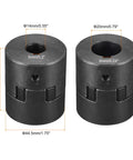 Beefy Flexible Coupling Shaft 14mm To 20mm Bore 53mm Length 44.5mm OD Motor Coupler Joint, pair with dimensions and slot sizes visible.