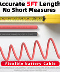 4 Gauge Battery Cable Kit 5ft Red and 5ft Black OFC Pure Copper Wire For Automotive Solar Generator Marine Battery Applications Heavy Duty Weather Resistant 600 Volt Conductive Power Transfer, 5ft cable length with tape measure