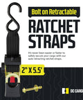 Bolt On Auto Retractable Ratchet Straps 2 Pack 2 Inch By 5.5 Foot Built Tough Heavy Duty Tie Down Straps With 4033 Lb Break Strength
