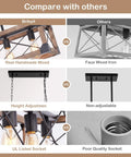 Comparison of Rustic Farmhouse Wood Chandelier's real wood, height adjustment, and UL socket versus faux iron and poor quality sockets.