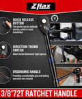 Three Eighths Inch Drive 12 Point Impact Socket Set with 72 Tooth Ratchet, ergonomic design and quick release, in use.