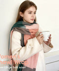 Cozy Mohair Style Winter Scarf For Women And Men Large Chunky Cashmere Feel Shawl Wrap 82.7 by 13.8 Inches With Tassels worn in a room.
