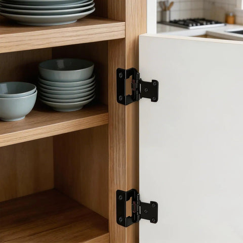 Half Inch Overlay Black Cabinet Hinges Boasting Smooth Self Closing Action For Face Frame Kitchen Doors featuring semi concealed heavy duty build.
