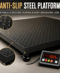 Heavy Duty Rock Hard Commercial Pallet Scale Featuring 48 Inch Square Floor Platform With 10000 Lb Load Rating built like a tank with anti-slip steel finish.