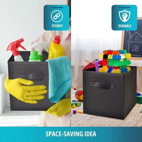 Durable Fabric 11 Inch Cube Storage Bins 8 Pack With Handles Foldable Cubby Organizer showcasing storage use