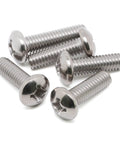 Rock Solid 8-32 Pan Head Machine Screws Half Inch Full Thread 304 Stainless Steel Phillips Drive pack of 5 screws showing flat heads and threads.