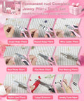 Display of Pro Grade Jewelry Pliers Set For Beading And Wire Wrapping, showing 8 pink craft pliers with detailed labeling