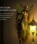 Fairy Lamp Vintage Wall Sconce, Hand-Painted Wing Design Dimmable，green, showcasing a fairy figure, bronze finish, soft glow.