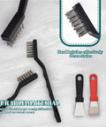15 Piece Mini Stainless Steel Wire Brush Set With Curved Handles For Removing Rust And Welding Slag, Includes 2 Cleaning Scrapers