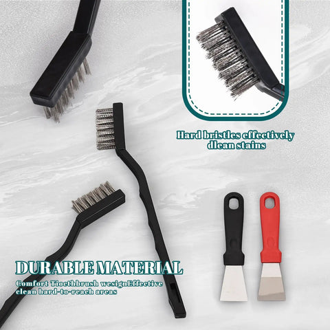 15 Piece Mini Stainless Steel Wire Brush Set With Curved Handles For Removing Rust And Welding Slag, Includes 2 Cleaning Scrapers