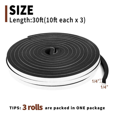 Pro Grade Closed Cell Foam Tape Strips 1 4 By 1 4 Inch Full 30 Foot Spread Weather Resistant Neoprene Gasket in rolled form