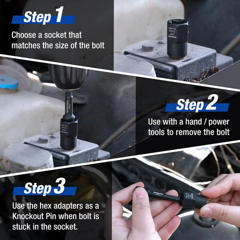 Fifteen-Piece Bolt And Nut Remover Set For Stripped, Damaged, Rounded Off And Rusted Bolts And Nuts Three-Eighth Inch Drive