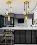 Modern kitchen featuring Three Light Crystal Pendant Light Fixture With Bulbs Included Brushed Brass Island Pendant For Kitchen 60-Inch Adjustable Cord