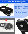 Kick Some Tail Heavy Duty Winch Snatch Block Doubles Your Rig Pulling Strength For Atv And Utv Off Road Recovery Fits 1/4 To 5/8 Cable close-up of black steel pulley with 8000 lbs capacity.