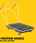 Convertible Folding Utility Dolly Cart Platform Truck With Wheels 250 Lb Capacity For Moving And Hauling In Warehouse Or Office Collapsible Design Non Marking Casters Ergonomic Three Position Handle For Push Pull Or Flat Fold, 3-position handle raised