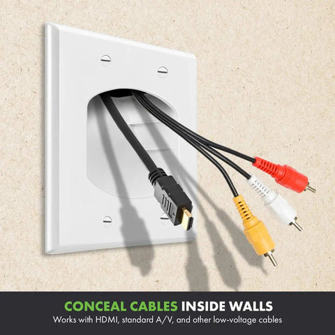 Secure Recessed Low Voltage Cable Wall Plate For Home Theater Setups Pass Through 2 Gang 4.5 By 4.5 Inches mounting cables