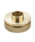 Front view of solid brass router guide bushing, 5/8 inch, knurled base with central bore