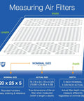 Diagram showing measurement dimensions for Replacement Air Filters 20x25x5 With Carbon For Real Clean Air, MERV 15 Plus.
