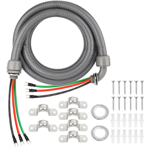 10 Foot Non Metallic Liquid Tight Conduit Kit with prewired 10 AWG THHN copper conductors and terminals, including connectors for HVAC.