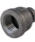 Built Tough Malleable Iron Reducing Coupling Threaded Pipe Fitting Connector 6X4 Inch heavy gauge steel plumbing supply close-up view.