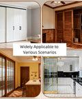 Wide view of various closets and wardrobes with Sliding Door Roller Kit For Top Hung Wardrobe And Closet Doors installed in different scenarios.