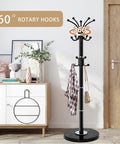 Heavy Duty Metal Coat Rack Stand With Marble Base Freestanding Hall Tree With 360 Degree Rotating Hooks 16 Hook Black Entryway Organizer For Home Or Office in modern room.