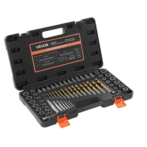 Smooth Operator 65 Piece Bolt Extractor Kit And Screw Removal Set With Left Hand Drill Bits in case with tools organized.