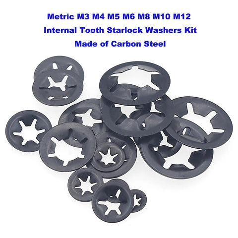 Industrial Starlock Push On Washers Assortment Kit 285 Pieces With External Push Rings And Speed Clips 7 Sizes M3 M4 M5 M6 M8 M10 M12