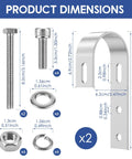Product dimensions of Heavy Duty Solar Panel Balcony Bracket Kit, including bolts, washers, and stainless steel hooks.