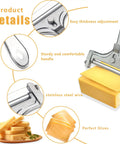 Adjustable Cheese Slicer With Four Replaceable Stainless Wires Heavy Duty Aluminum Alloy Handheld Cheese Cutter For Block And Sharp Cheeses Butter Smooth Cuts That Truly Slaps Home Kitchen Gadgets For Hard Dairy showing handle and stainless steel wire.