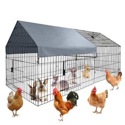 Beefy Heavy Duty Metal Chicken Coop And Run With Waterproof Cover 86 Inch Long By 40 Inch Wide Portable Backyard Poultry Fence Playpen