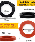 Black and red washers from 160 Piece Hose Bib Washer and Faucet Washer Kit With 14 Sizes Includes Hose Gaskets