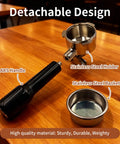 Professional Grade Three Ear Espresso Portafilter With Base And Double Spout Built From Premium Stainless Steel Compatible With Breville Makers showing detachable components including ABS handle and stainless steel parts.