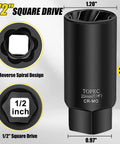 22mm Deep Lug Nut Extractor Socket One Half Inch Drive Beefy Heavy Duty Tool For Seized Bolts with Reverse Spiral Grooves