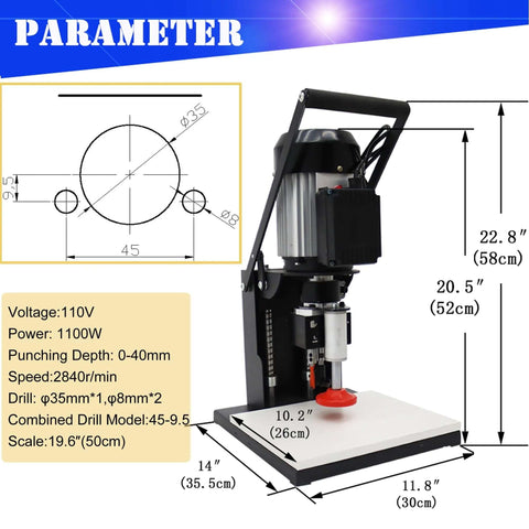 HQHAOTWU portable electric hinge-boring drill press for woodworking; black metal frame with white base