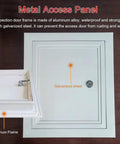 Heavy Duty Recessed Access Panel With Lock, Fire Rated Ceiling Hatch And Wall Inspection Door, Drywall Cover Plate For Attic Plumbing And Electrical, 24X28 Aluminum Plate showing aluminum frame and galvanized sheet.