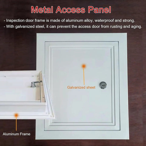 Heavy Duty Recessed Access Panel With Lock, Fire Rated Ceiling Hatch And Wall Inspection Door, Drywall Cover Plate For Attic Plumbing And Electrical, 24X28 Aluminum Plate showing aluminum frame and galvanized sheet.