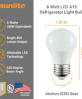 LED A15 Fridge Light Bulb With Dimmable E26 Base 450 Lumens 5.5 Watts Cool White 40K Frosted Finish Replaces 40W Incandescent