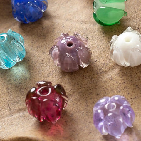 Premium Handcrafted Lampwork Glass Beads Deep Purple Flower Pendants Killer Shine 5 Piece Set For Jewelry Making DIY Crafts Smooth Operator Go To Spacer Charm Supplies 12Mm