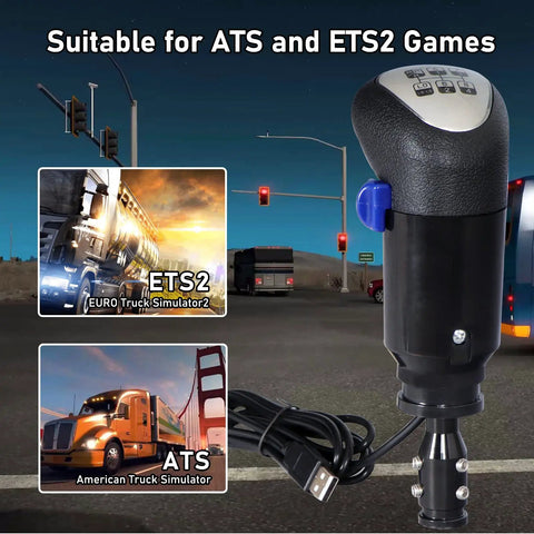 USB Truck Simulator Shifter Knob For ATS And ETS2 PC Racing with connection cable and gear settings for immersive control.