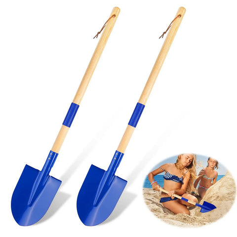 Two Pack Beach Shovels for Kids With 27.2 Inch Wood Handle Metal Spade Detachable Shovels for Sand Digging Snow Gardening Sandbox Toys Ocean Blue Great Gift for Kids and Adults