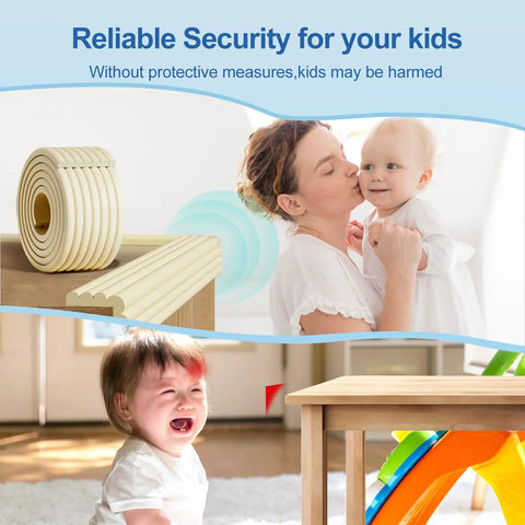Top Shelf Baby Proof Corner Guards, Super Cuddle Soft Nbr Foam Furniture Edge Bumpers shown on furniture to ensure kids' safety.