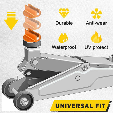 Robbor pinch-weld jack pad, magnetic aluminum body with orange rings, universal fit side view
