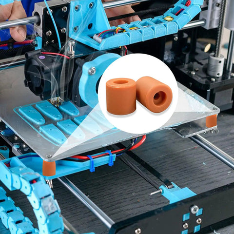 3D printer showing 16 Pcs 3D Printer Silicone Bed Leveling Mounts Set With Heat Resistant Spacer Columns In Orange Durable Easy Install